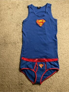 DC girls Blue Tank Top & Briefs Set with Red Trim and Superman Logo
